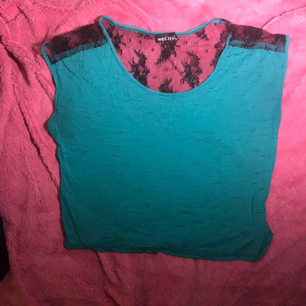 Wet Seal Teal Blue Crop Top w/ a Lace Back